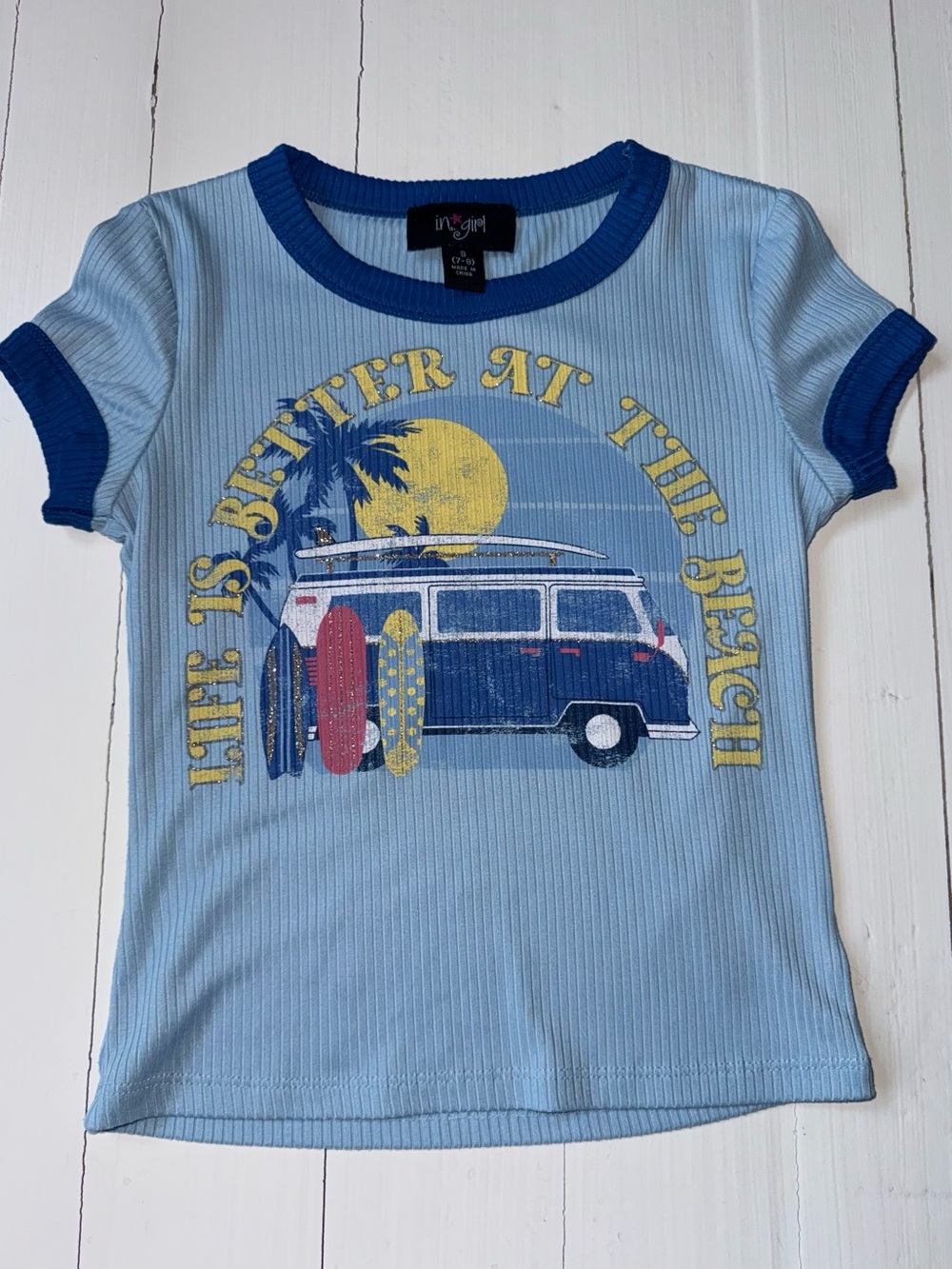 In Girl Life Is Better at the Beach Ringer Tee Size Small 7/8